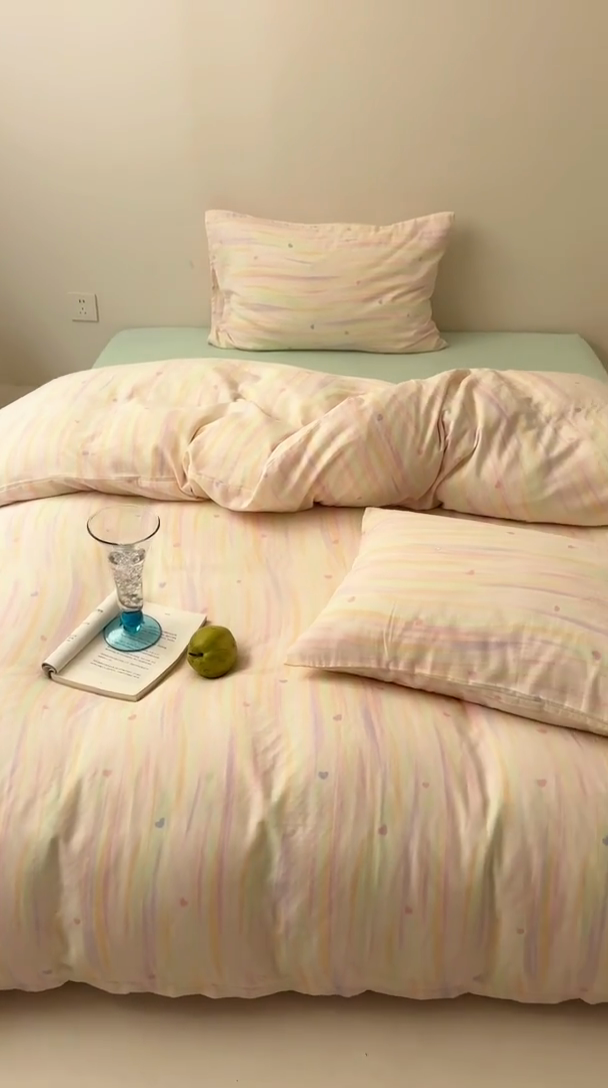 91家纺网 家纺一手货源 找家纺 （总）2025新款A类ins奶油风卡通全棉双层纱系列四件套