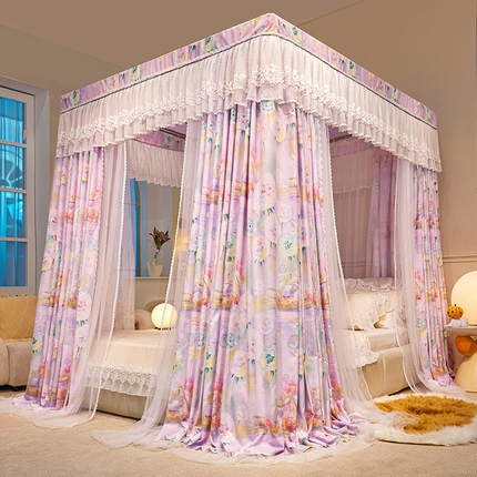 91家纺网 家纺一手货源 找家纺 （总）2025双杆五通印花落地布帘蚊帐