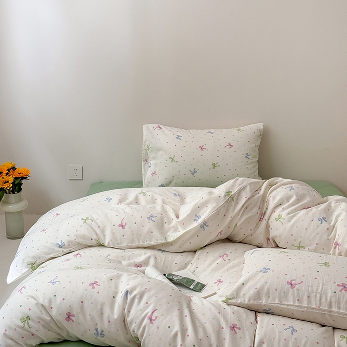 91家纺网 家纺一手货源 找家纺 2025新款A类ins奶油风卡通全棉双层纱系列四件套 蝶舞