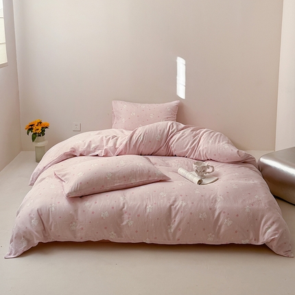 2025新款A类ins奶油风卡通全棉双层纱系列四件套 星星狗粉