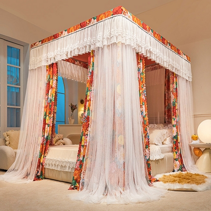 91家纺网 家纺一手货源 找家纺 （总）2025双杆五通印花落地布帘蚊帐