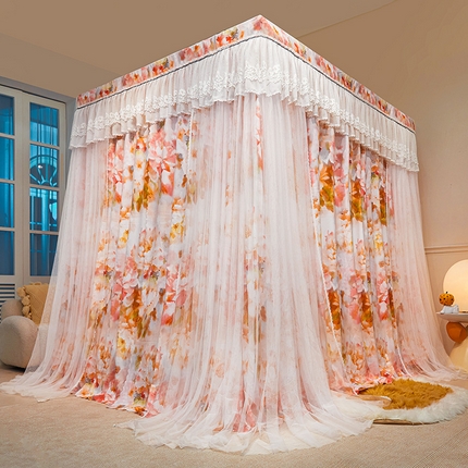 91家纺网 家纺一手货源 找家纺 （总）2025双杆五通印花落地布帘蚊帐