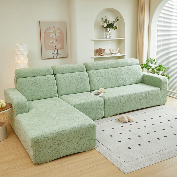 91家纺网 家纺一手货源 找家纺 丝绮鹿 2024新款年华松紧款沙发套（贵妃图） 草绿