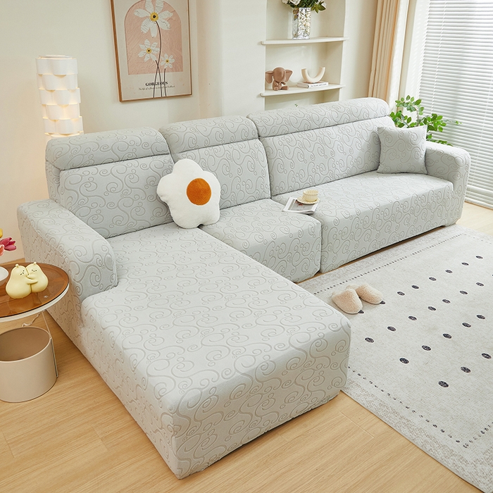 91家纺网 家纺一手货源 找家纺 丝绮鹿 2024新款年华松紧款沙发套（贵妃图） 浅灰