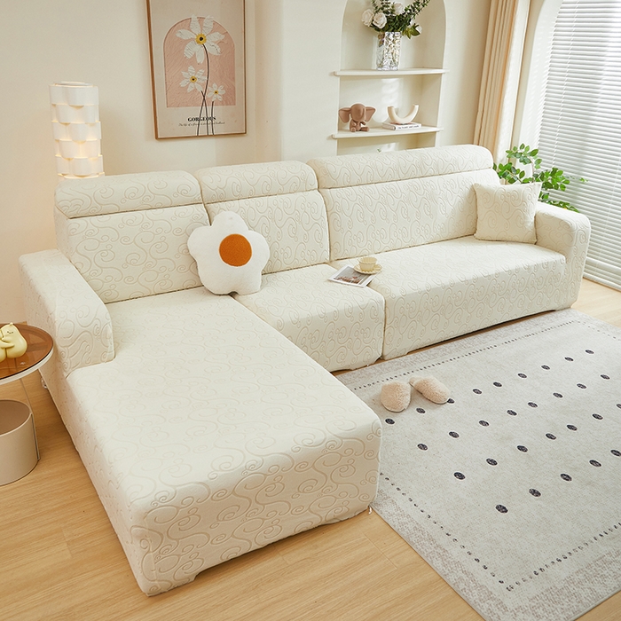 91家纺网 家纺一手货源 找家纺 丝绮鹿 2024新款年华松紧款沙发套（贵妃图） 米白