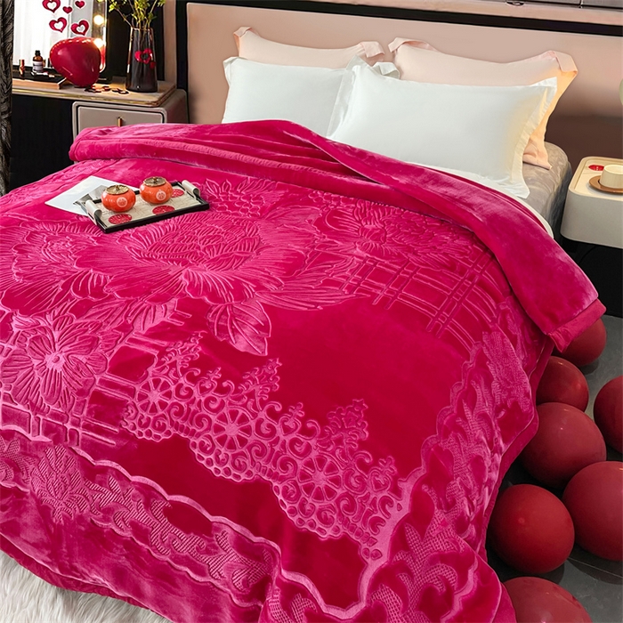 91家纺网 家纺一手货源 找家纺 凯轩毛毛毯毯子网销专供 2024新款5D压花素色云毛毯毯子毛毛毯毯子毛毯毯子子 素雅-玫红