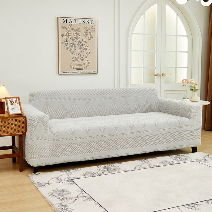 91家纺网 家纺一手货源 找家纺 丝绮鹿 2024新款菲亚松紧款沙发套（三人图） 浅灰