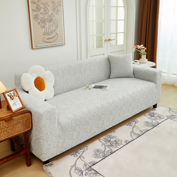 91家纺网 家纺一手货源 找家纺 丝绮鹿 2024新款年华松紧款沙发套（三人图） 浅灰