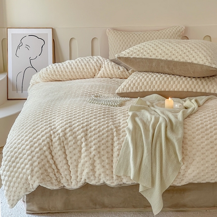 91家纺网 家纺一手货源 找家纺 （总）（买家秀爆款不断货）A类母婴级简约纯色双拼牛奶绒珊瑚绒四件套雪花绒四件套纯色金龟绒牛奶绒四件套