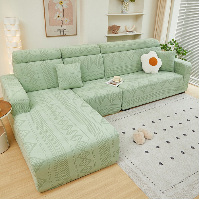 91家纺网 家纺一手货源 找家纺 丝绮鹿 2024新款菲亚松紧款沙发套（贵妃图） 草绿