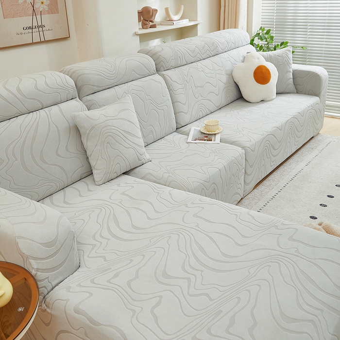 91家纺网 家纺一手货源 找家纺 丝绮鹿 2024新款曲意松紧款沙发套（贵妃图） 浅灰