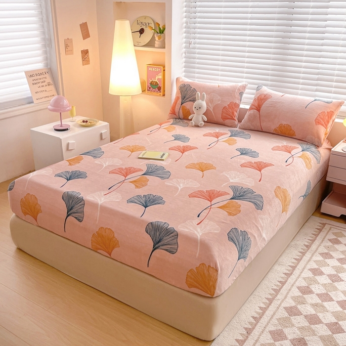 91家纺网 家纺一手货源 找家纺 芯元素 2024新款牛奶绒印花床笠 枝繁叶茂