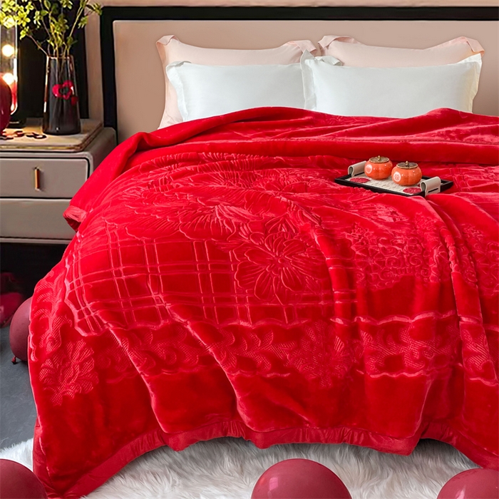 91家纺网 家纺一手货源 找家纺 凯轩毛毛毯毯子网销专供 2024新款5D压花素色云毛毯毯子毛毛毯毯子毛毯毯子子 素雅-大红