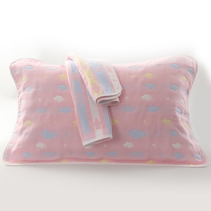 91家纺网 家纺一手货源 找家纺 （买家秀爆款花型不断货）A类母婴级全棉纯棉六层纱多功能枕巾多层宽边枕巾无印风流苏纱布枕巾50*80cm/对 彩云粉