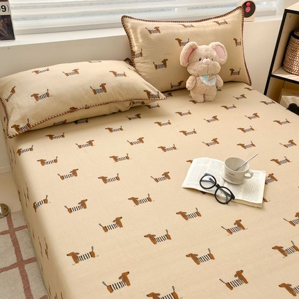 （买家秀 不断货）A类母婴级全棉纯棉床单纯棉全棉床笠双层纱床笠床罩卡通床笠儿童床垫套保护罩--单床笠 腊肠狗（床笠）