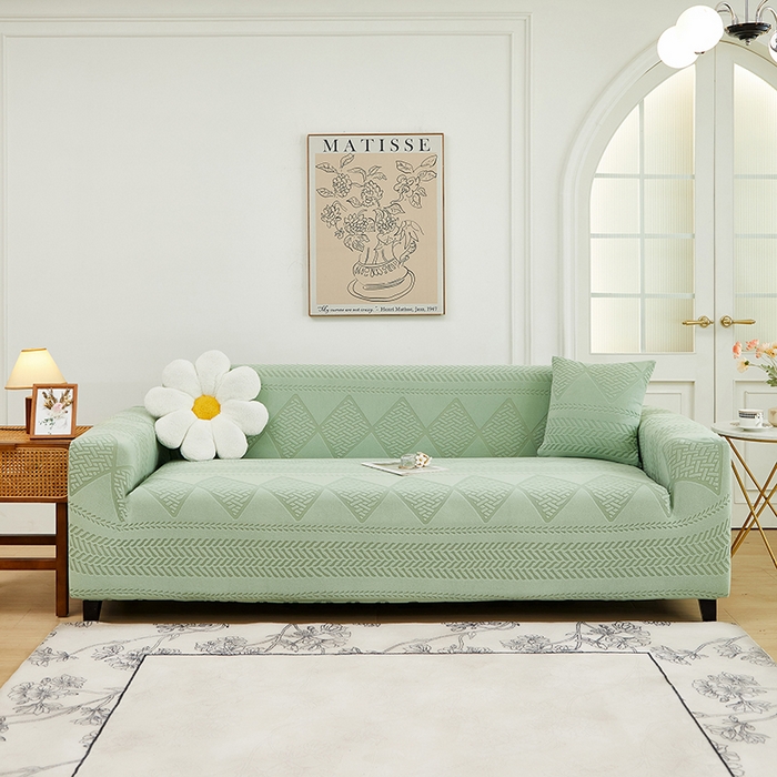 91家纺网 家纺一手货源 找家纺 丝绮鹿 2024新款菲亚松紧款沙发套（三人图） 草绿