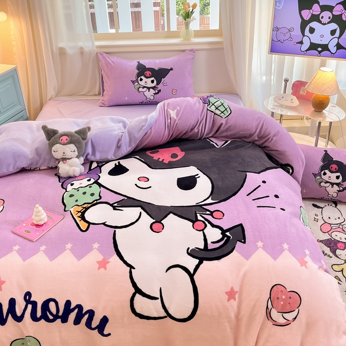 91家纺网 家纺一手货源 找家纺 A类母婴级库洛米美乐蒂三丽鸥正版授权卡通儿童牛奶绒双面牛奶绒四件套珊瑚绒四件套 绒大版-R冰淇淋甜心库洛米