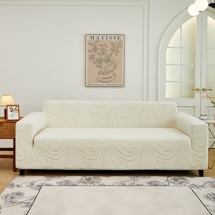 91家纺网 家纺一手货源 找家纺 丝绮鹿 2024新款曲意松紧款沙发套（三人图） 米白