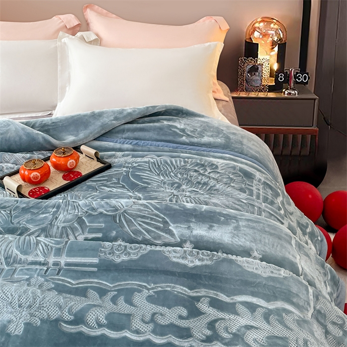 91家纺网 家纺一手货源 找家纺 凯轩毛毛毯毯子网销专供 2024新款5D压花素色云毛毯毯子毛毛毯毯子毛毯毯子子 素雅-蓝灰