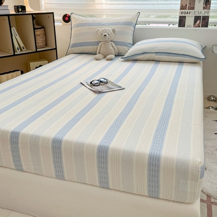 （买家秀 不断货）A类母婴级全棉纯棉床单纯棉全棉床笠双层纱床笠床罩卡通床笠儿童床垫套保护罩--单床笠 川纱蓝（床笠）