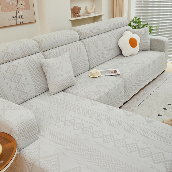 91家纺网 家纺一手货源 找家纺 丝绮鹿 2024新款菲亚松紧款沙发套（贵妃图） 浅灰