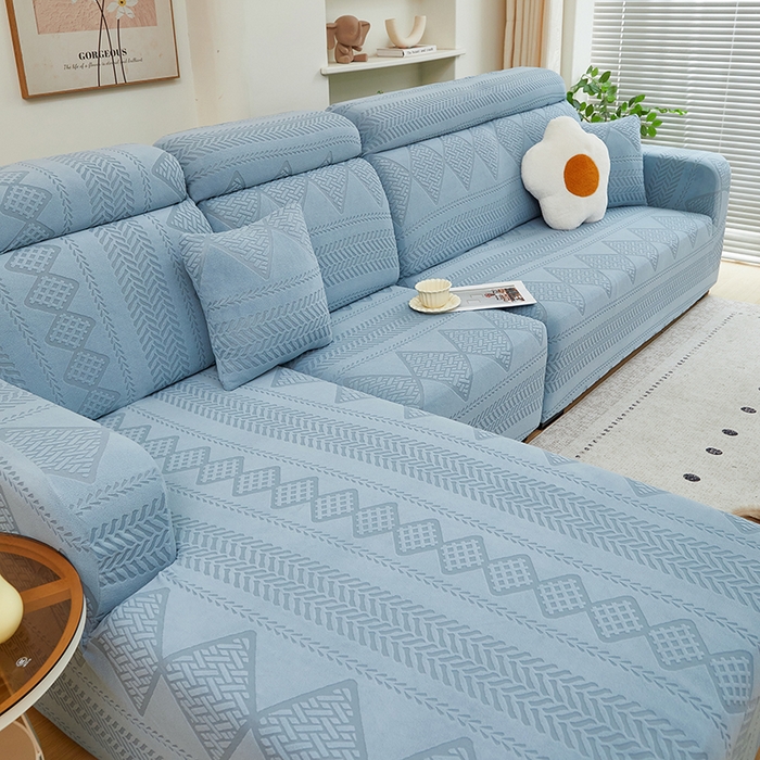 91家纺网 家纺一手货源 找家纺 丝绮鹿 2024新款菲亚松紧款沙发套（贵妃图） 淡蓝