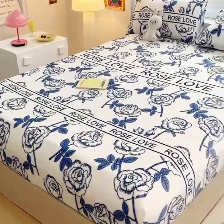 91家纺网 家纺一手货源 找家纺 芯元素 2024新款牛奶绒印花床笠 若凡