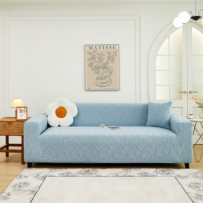 91家纺网 家纺一手货源 找家纺 丝绮鹿 2024新款年华松紧款沙发套（三人图） 淡蓝