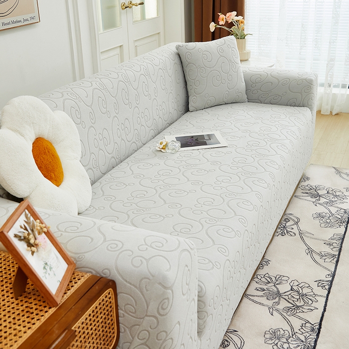 91家纺网 家纺一手货源 找家纺 丝绮鹿 2024新款年华松紧款沙发套（三人图） 浅灰