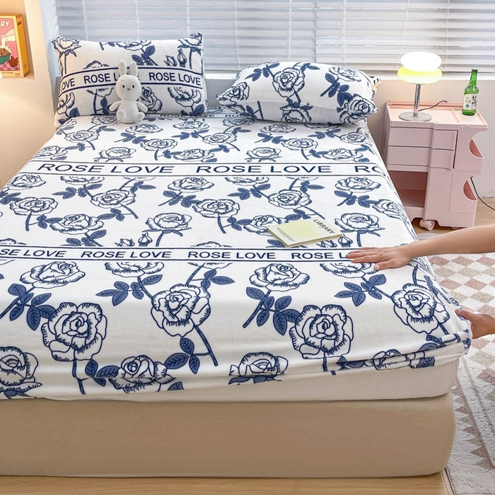 91家纺网 家纺一手货源 找家纺 芯元素 2024新款牛奶绒印花床笠 若凡