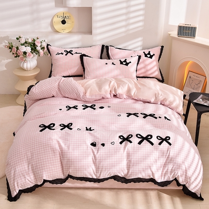 91家纺网 家纺一手货源 找家纺 炫拼家纺 2025新款法式A类全棉40支水洗棉毛巾绣镂空花边四件套 法式-邂逅