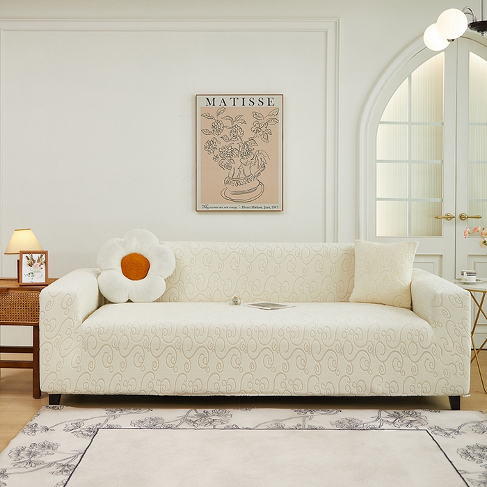 91家纺网 家纺一手货源 找家纺 丝绮鹿 2024新款年华松紧款沙发套（三人图） 米白