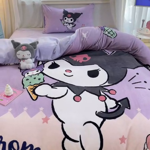 91家纺网 家纺一手货源 找家纺 A类母婴级库洛米美乐蒂三丽鸥正版授权卡通儿童牛奶绒双面牛奶绒四件套珊瑚绒四件套 绒大版-R冰淇淋甜心库洛米