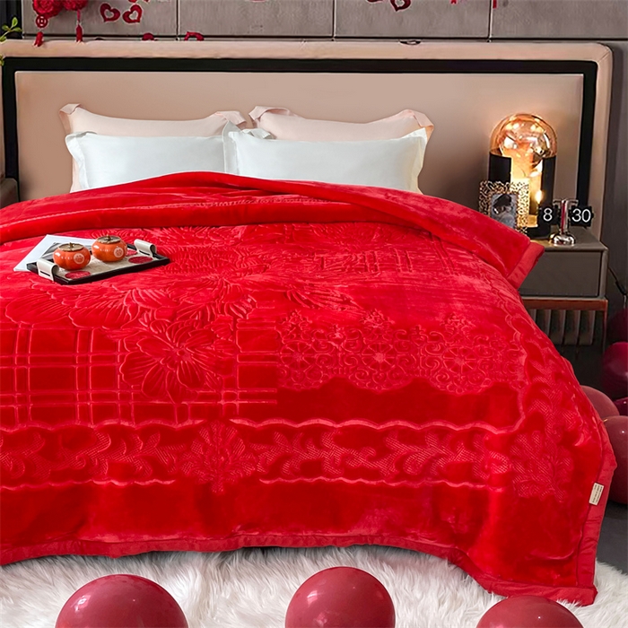 91家纺网 家纺一手货源 找家纺 凯轩毛毛毯毯子网销专供 2024新款5D压花素色云毛毯毯子毛毛毯毯子毛毯毯子子 素雅-大红