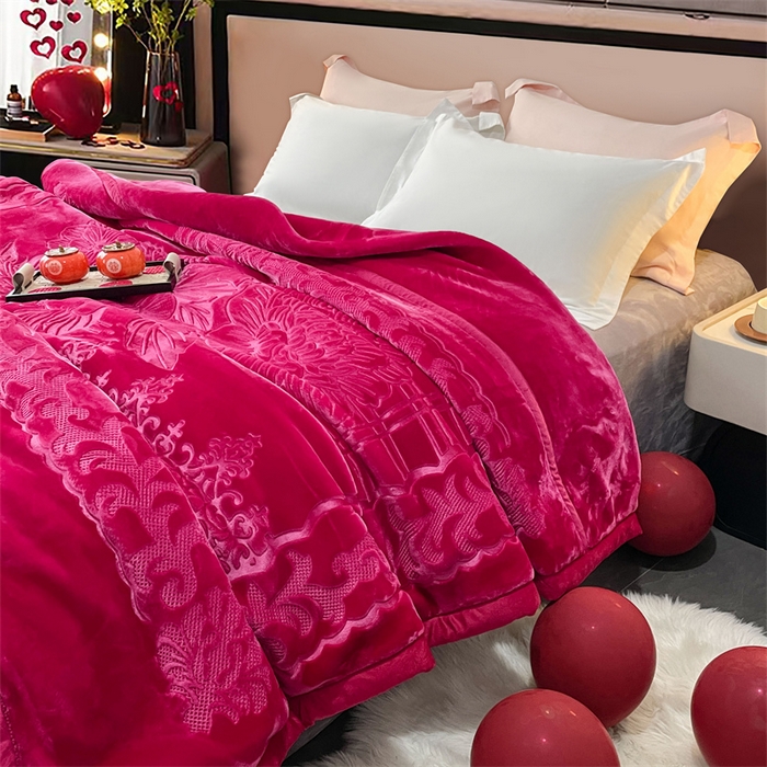 91家纺网 家纺一手货源 找家纺 凯轩毛毛毯毯子网销专供 2024新款5D压花素色云毛毯毯子毛毛毯毯子毛毯毯子子 素雅-玫红