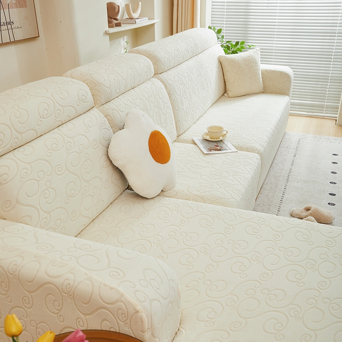 91家纺网 家纺一手货源 找家纺 丝绮鹿 2024新款年华松紧款沙发套（贵妃图） 米白