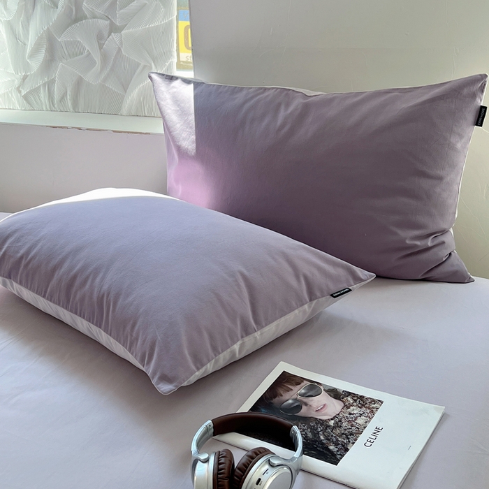 91家纺网 家纺一手货源 找家纺 丽卡家纺（原丽卡家纺） 2024新款A类艾阳棉双拼纯色四件套 风信紫+灰紫