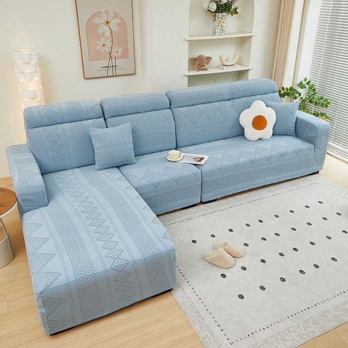 91家纺网 家纺一手货源 找家纺 丝绮鹿 2024新款菲亚松紧款沙发套（贵妃图） 淡蓝