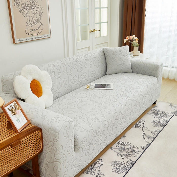 91家纺网 家纺一手货源 找家纺 丝绮鹿 2024新款年华松紧款沙发套（三人图） 浅灰
