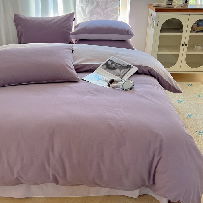 91家纺网 家纺一手货源 找家纺 丽卡家纺（原丽卡家纺） 2024新款A类艾阳棉双拼纯色四件套 风信紫+灰紫