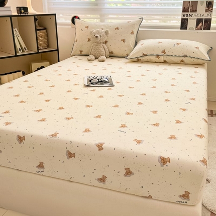 （买家秀 不断货）A类母婴级全棉纯棉床单纯棉全棉床笠双层纱床笠床罩卡通床笠儿童床垫套保护罩--单床笠 星星小熊（床笠）