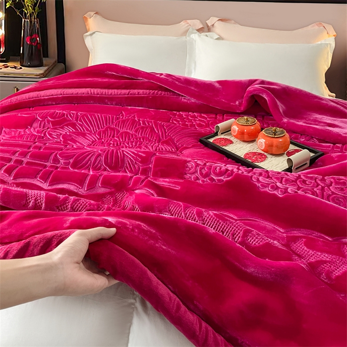 91家纺网 家纺一手货源 找家纺 凯轩毛毛毯毯子网销专供 2024新款5D压花素色云毛毯毯子毛毛毯毯子毛毯毯子子 素雅-玫红