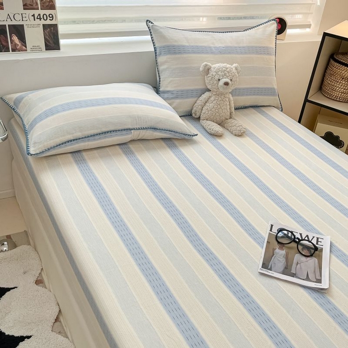 91家纺网 家纺一手货源 找家纺 （买家秀 不断货）A类母婴级全棉纯棉床单纯棉全棉床笠双层纱床笠床罩卡通床笠儿童床垫套保护罩--单床笠 川纱蓝（床笠）