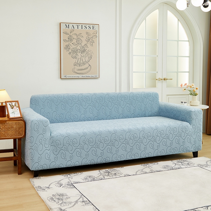 91家纺网 家纺一手货源 找家纺 丝绮鹿 2024新款年华松紧款沙发套（三人图） 淡蓝