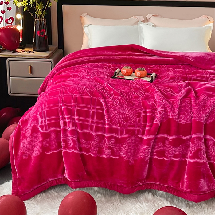 91家纺网 家纺一手货源 找家纺 凯轩毛毛毯毯子网销专供 2024新款5D压花素色云毛毯毯子毛毛毯毯子毛毯毯子子 素雅-玫红