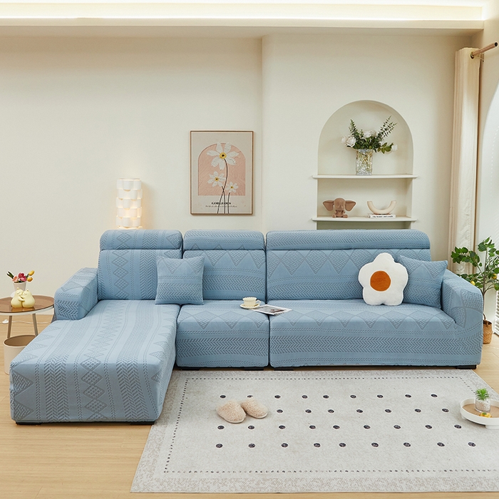 91家纺网 家纺一手货源 找家纺 丝绮鹿 2024新款菲亚松紧款沙发套（贵妃图） 淡蓝