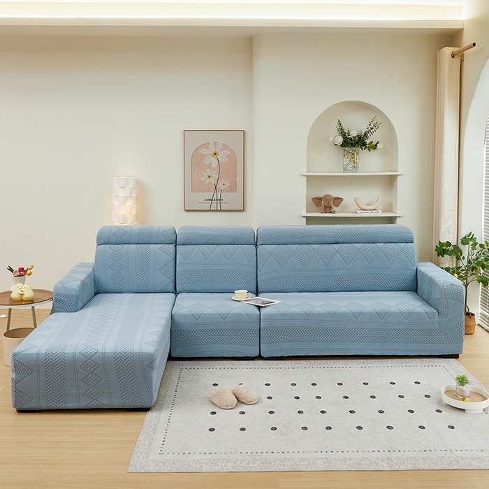 91家纺网 家纺一手货源 找家纺 丝绮鹿 2024新款菲亚松紧款沙发套（贵妃图） 淡蓝