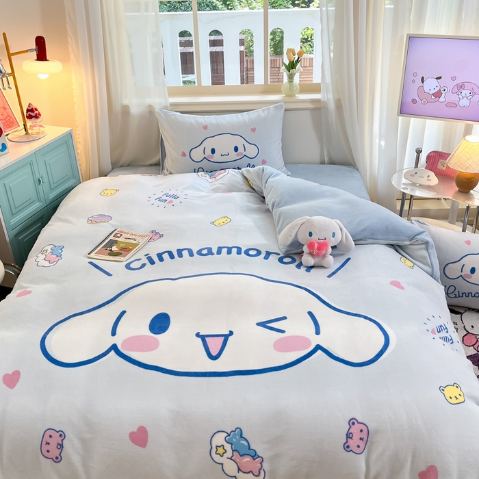 91家纺网 家纺一手货源 找家纺 A类母婴级库洛米美乐蒂三丽鸥正版授权卡通儿童牛奶绒双面牛奶绒四件套珊瑚绒四件套 绒大版-R开心大耳狗