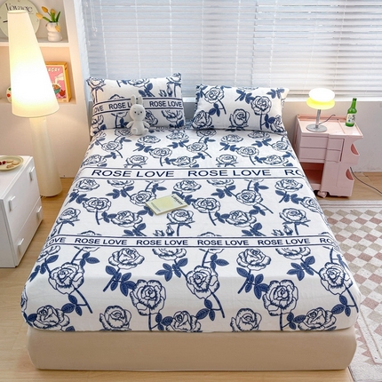 芯元素 2024新款牛奶绒印花床笠 若凡