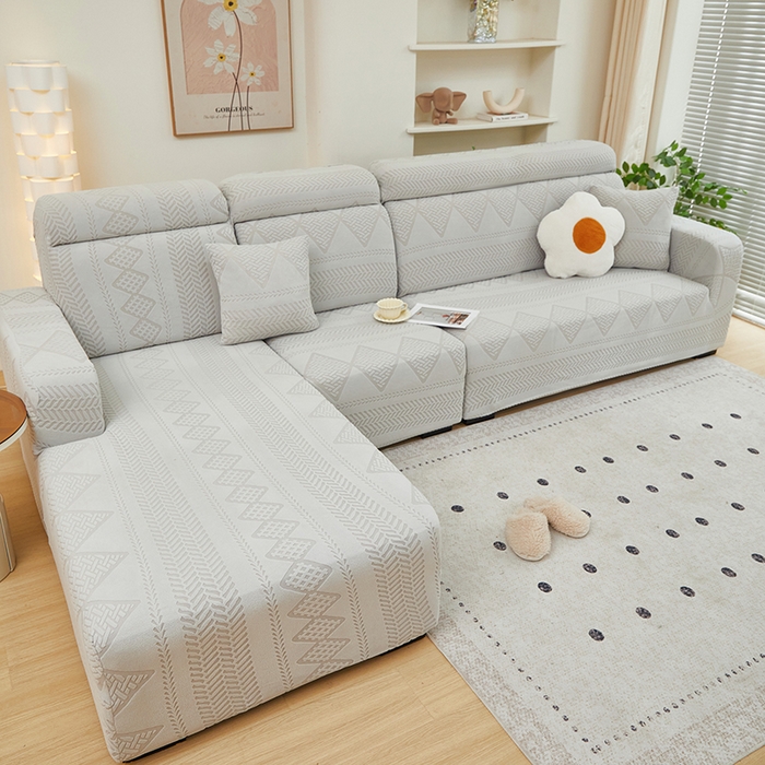 91家纺网 家纺一手货源 找家纺 丝绮鹿 2024新款菲亚松紧款沙发套（贵妃图） 浅灰